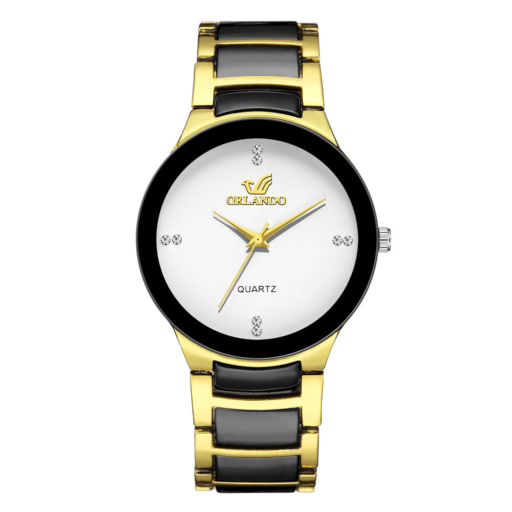 Montre Homme Élégante Quartz – Bracelet Acier Noir & Or Style Luxe