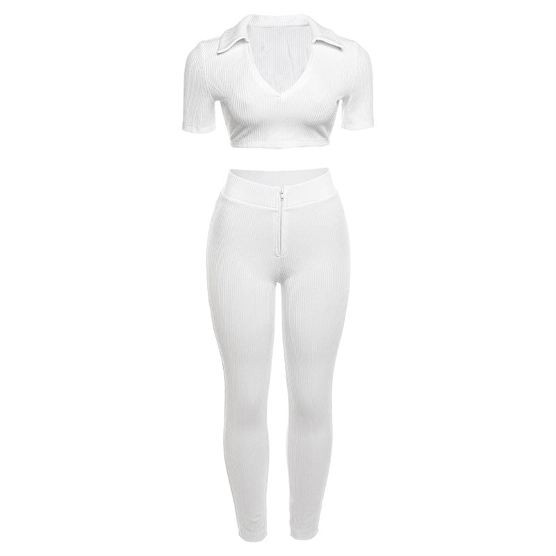 Women's Elegant Set - Crop Top & High-Waisted Pants