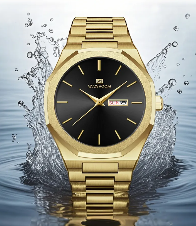 Elegant gold-tone steel watch – Modern business style