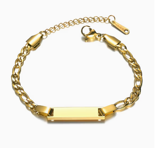 Bracelet Personnalisé Luxe – Gravure Prénom Acier Inoxydable Doré