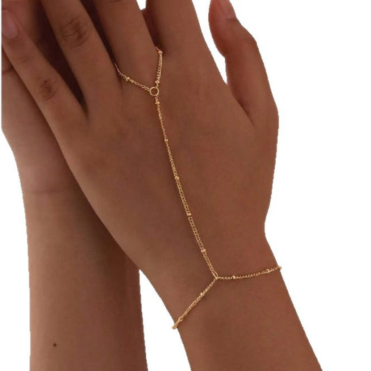 Gold-Plated Hand Chain Bracelet Ring – Delicate Elegance