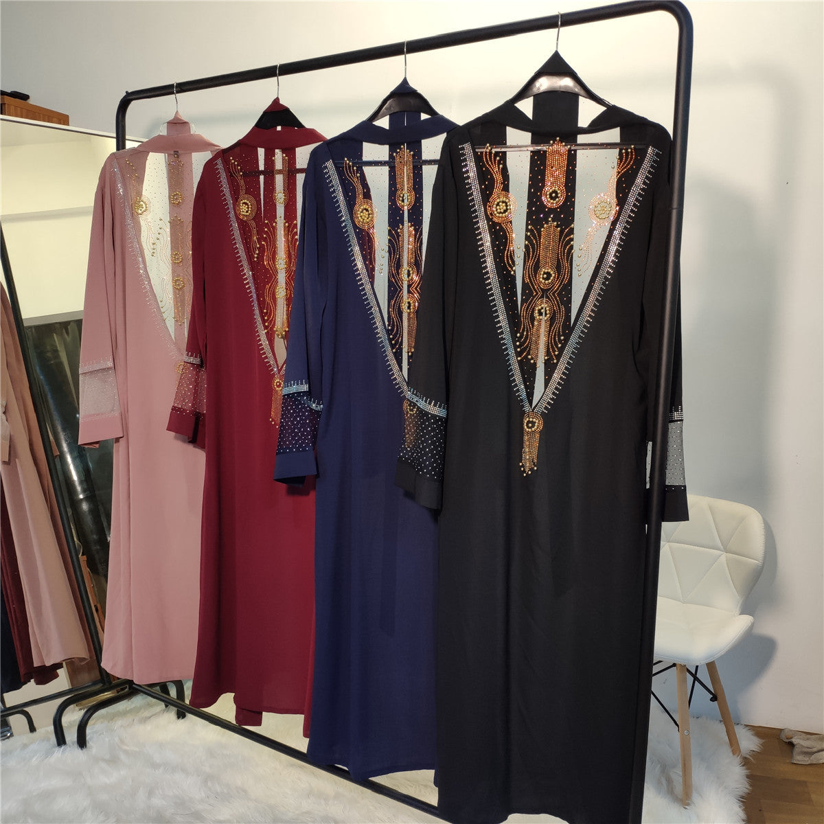 Elegant Rhinestone Abaya – Modern Muslim Dress