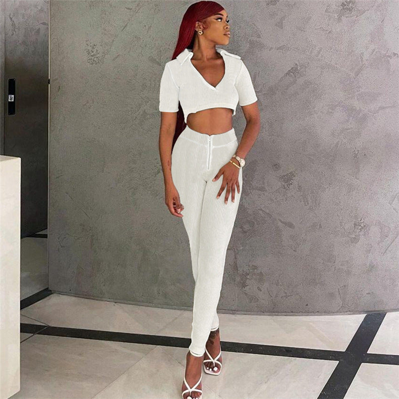 Women's Elegant Set - Crop Top & High-Waisted Pants