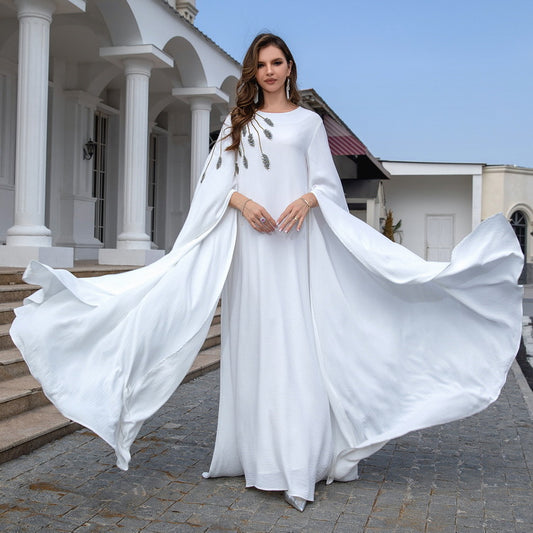 Abaya Blanche brodée élégante – Robe musulmane soirée raffinée