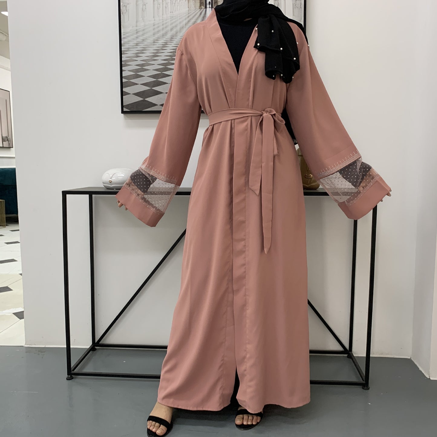 Elegant Rhinestone Abaya – Modern Muslim Dress
