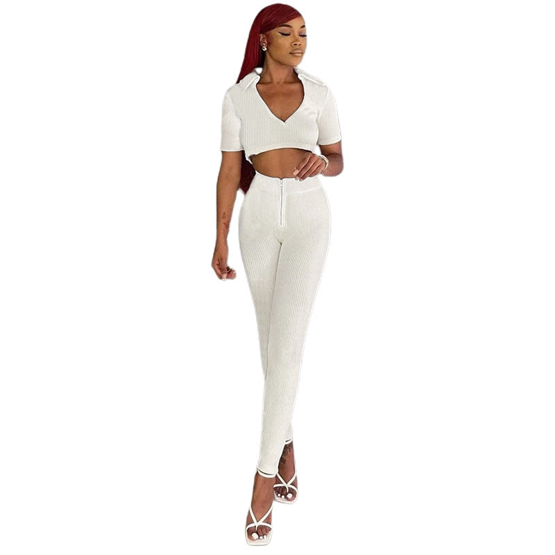 Women's Elegant Set - Crop Top & High-Waisted Pants