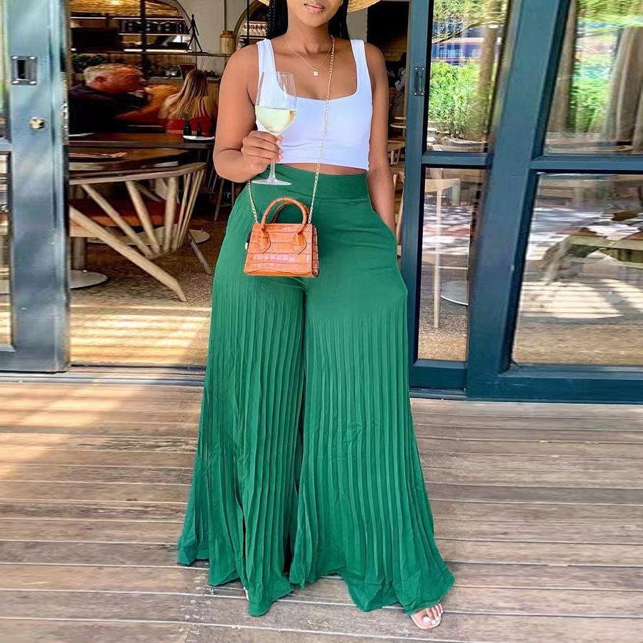 Women's Pleated Wide-Leg Trousers – Flowing Summer Elegance