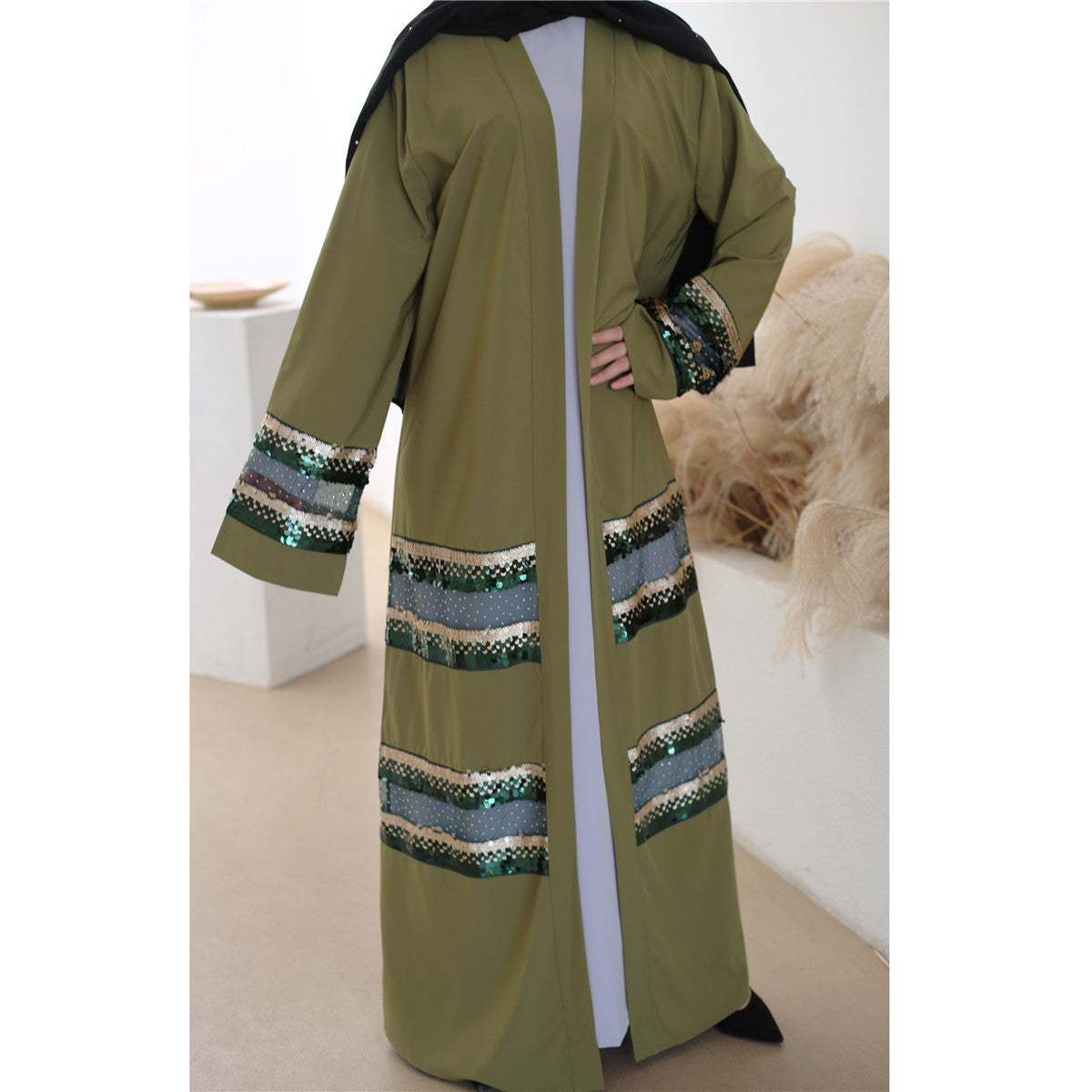 Black sequin abaya - Elegant Dubai style Muslim dress