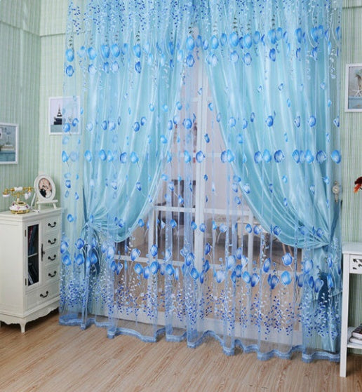 Rideau voile décoratif fleurs – Rideau transparent élégant