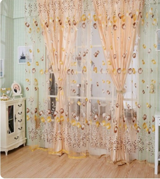 Rideau voile décoratif fleurs – Rideau transparent élégant