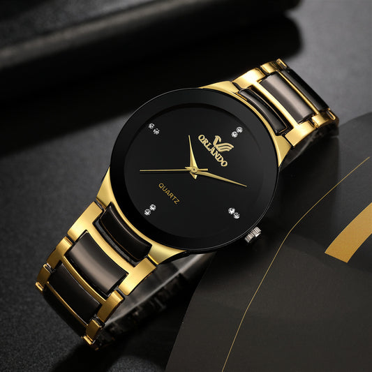 Montre Homme Élégante Quartz – Bracelet Acier Noir & Or Style Luxe