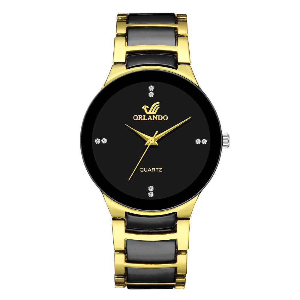 Montre Homme Élégante Quartz – Bracelet Acier Noir & Or Style Luxe