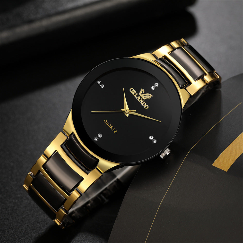 Montre Homme Élégante Quartz – Bracelet Acier Noir & Or Style Luxe