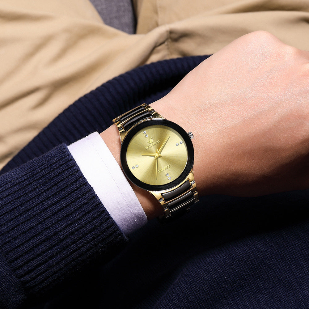 Montre Homme Élégante Quartz – Bracelet Acier Noir & Or Style Luxe