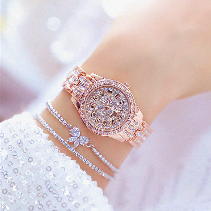 Montre Femme Luxe Strass Dorée – Élégance & Brillance Premium