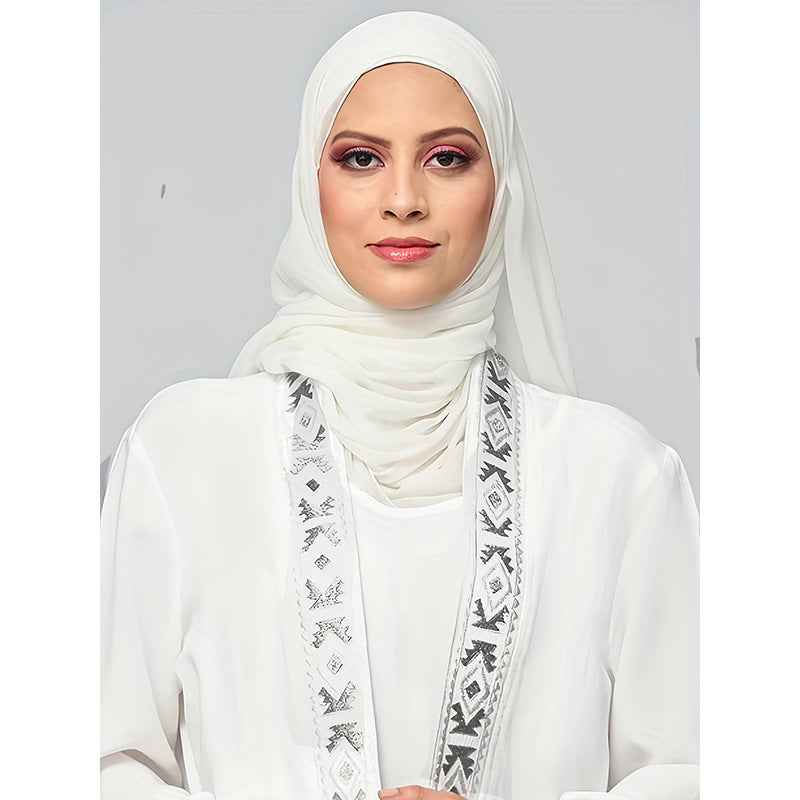 Abaya blanche 2 pièces avec hijab – Robe musulmane élégante et moderne