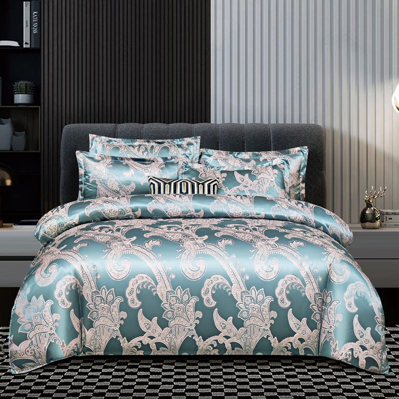 Luxury Satin Jacquard Bedding Set – 4 Elegant Pieces