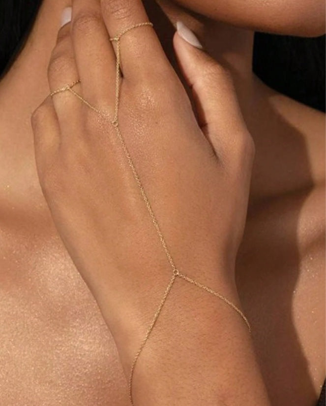 Bracelet Bague Chaîne Main Doré – Élégance Délicate