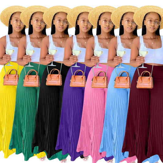 Pantalon Large Plissé Femme – Élégance Fluide Été