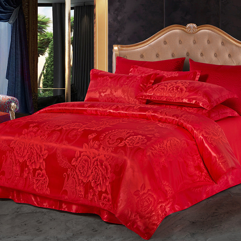 Luxury Satin Jacquard Bedding Set – 4 Elegant Pieces