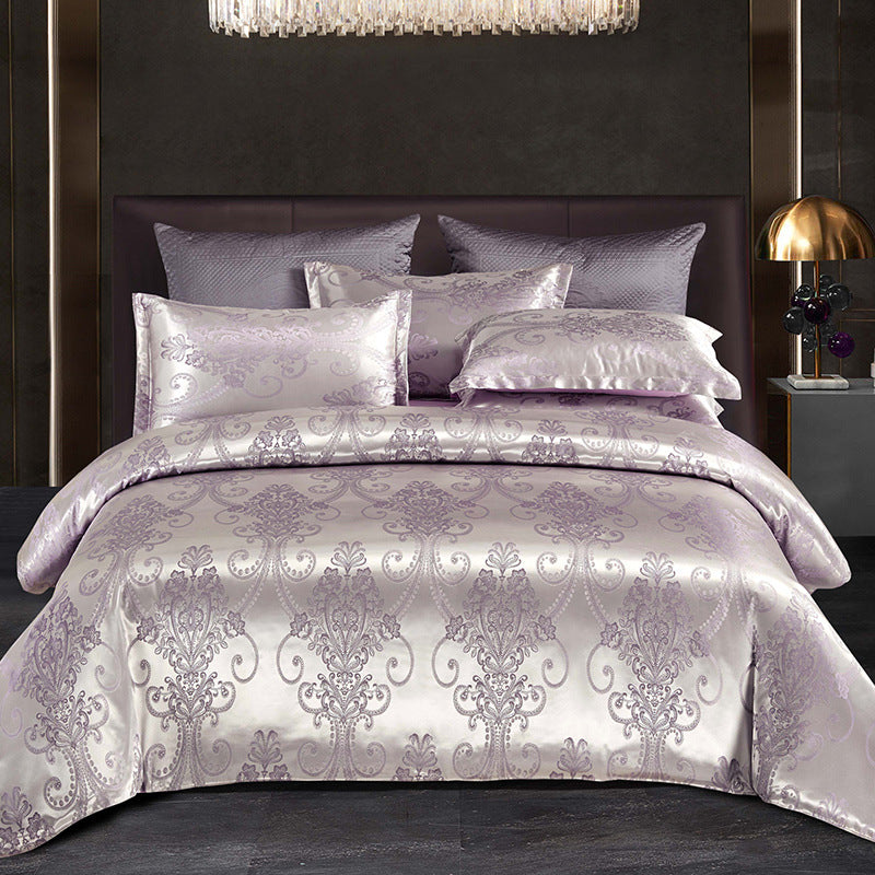 Luxury Satin Jacquard Bedding Set – 4 Elegant Pieces