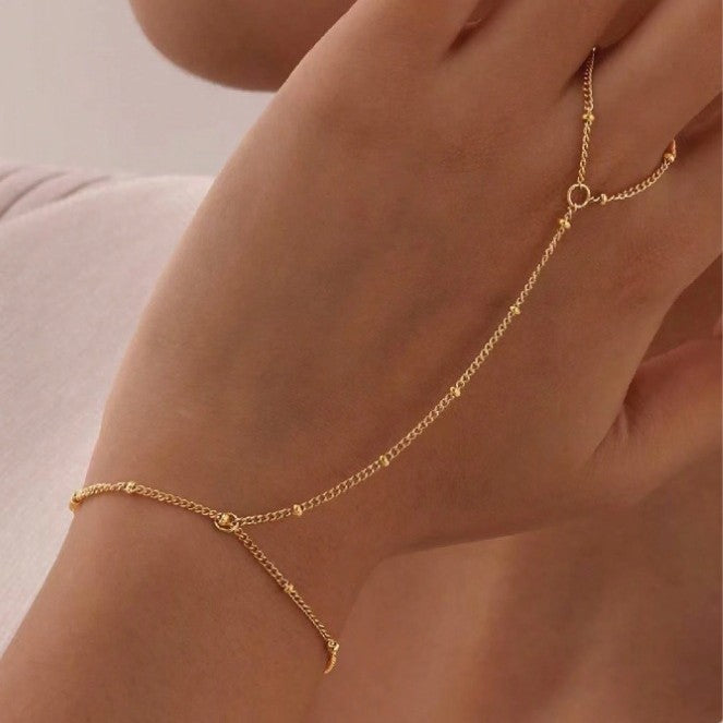 Bracelet Bague Chaîne Main Doré – Élégance Délicate
