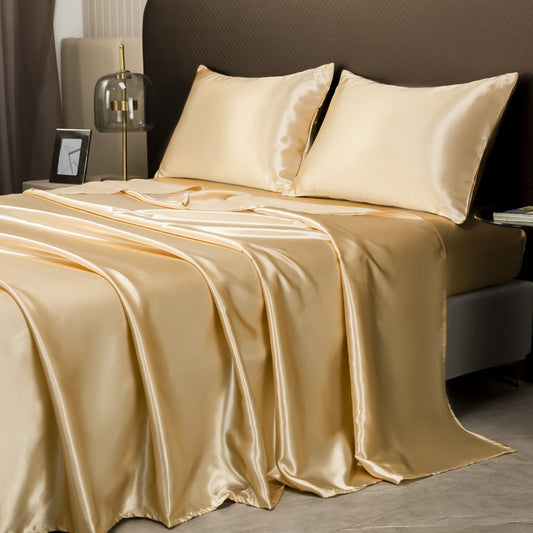 Parure de lit satin luxe – Drap + taies d’oreiller