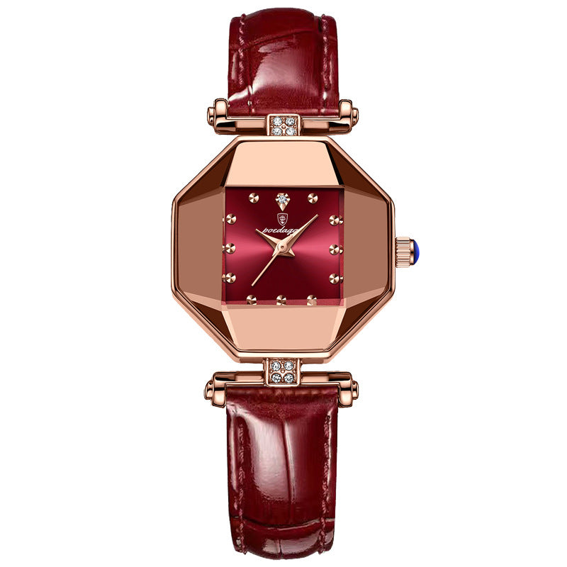 Elegant Women's Quartz Watch – Diamond Style Leather Strap