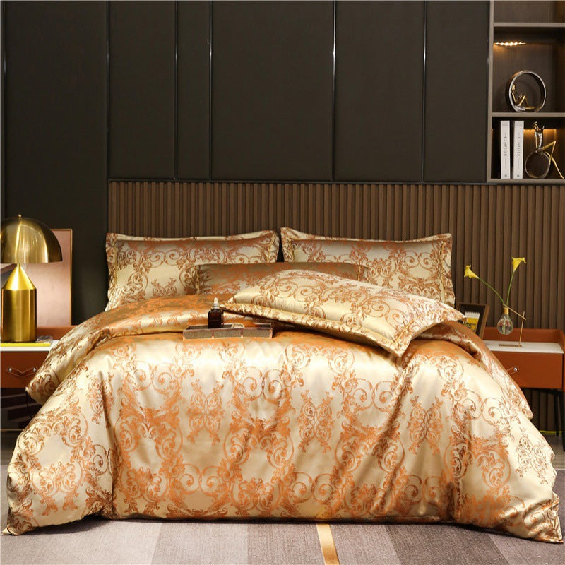 Luxury Satin Jacquard Bedding Set – 4 Elegant Pieces