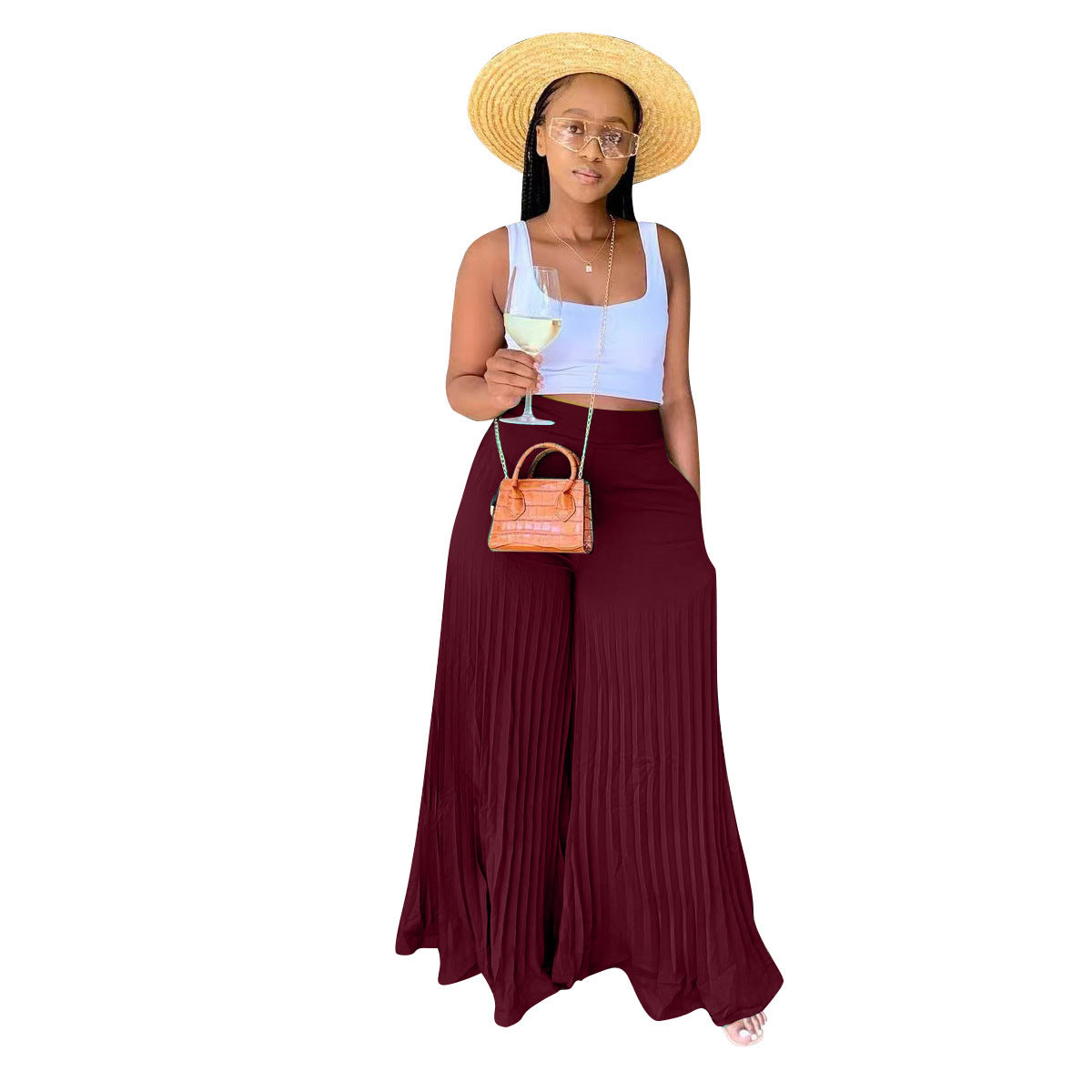 Women's Pleated Wide-Leg Trousers – Flowing Summer Elegance