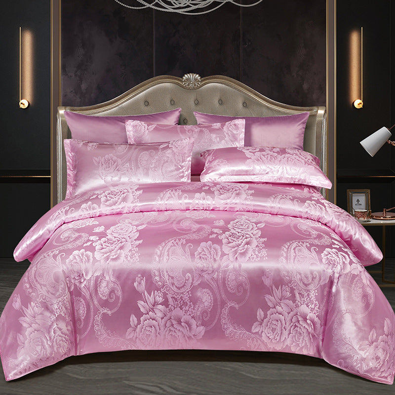 Luxury Satin Jacquard Bedding Set – 4 Elegant Pieces