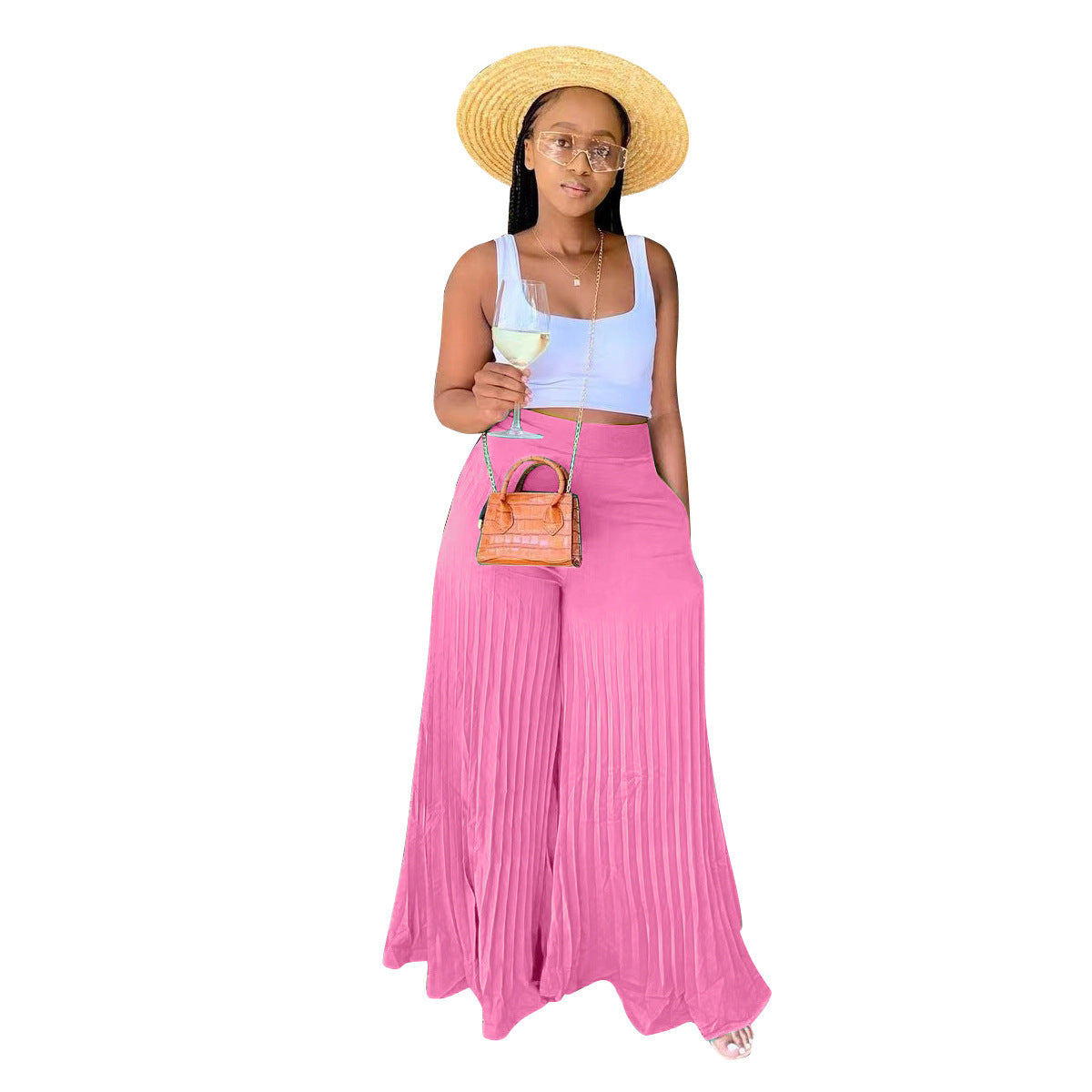 Women's Pleated Wide-Leg Trousers – Flowing Summer Elegance