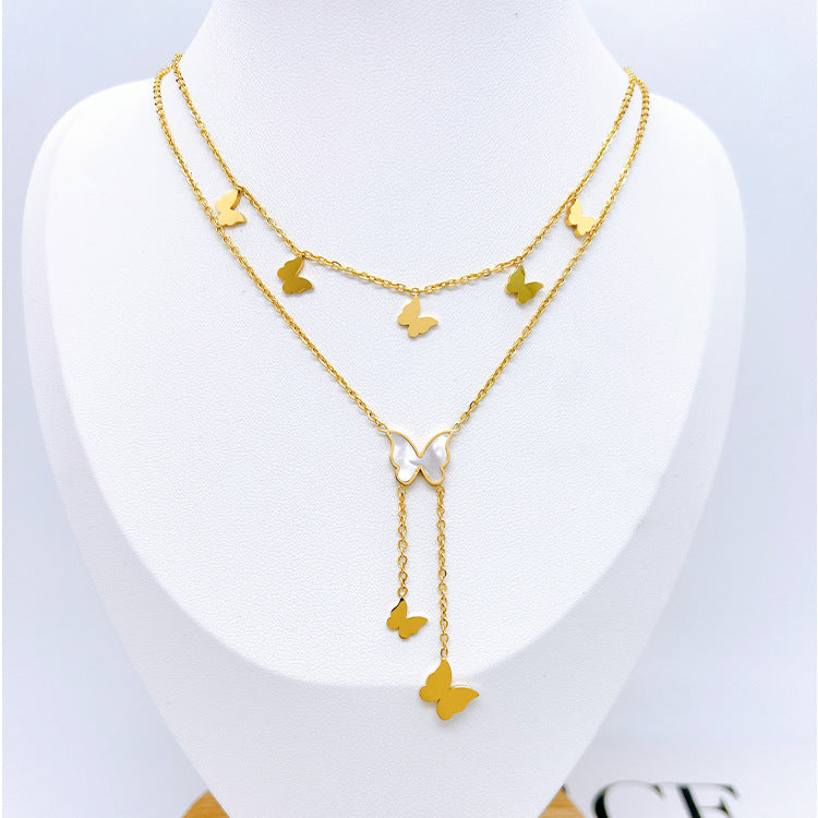 Double Chain Butterfly Necklace – Golden Elegance
