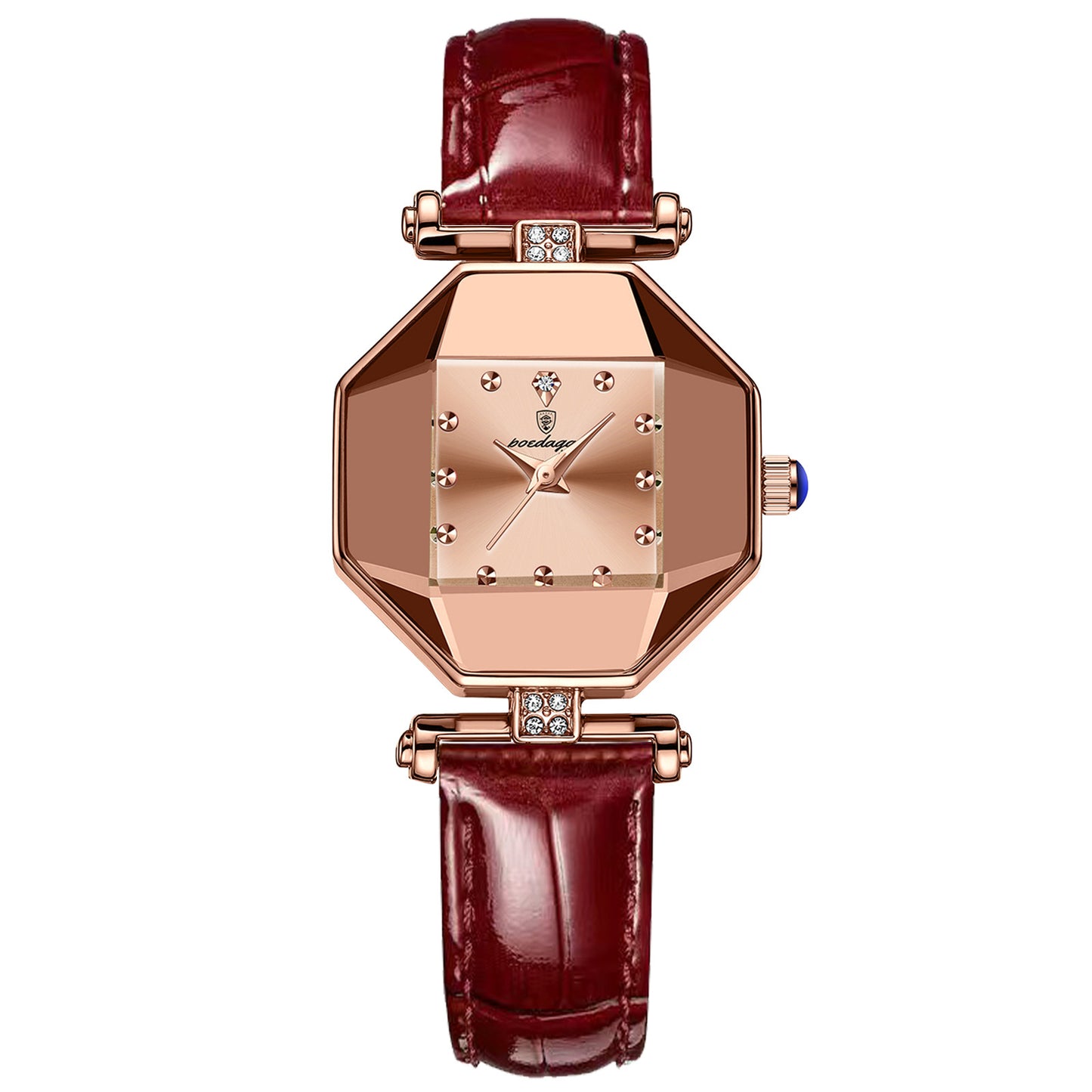 Elegant Women's Quartz Watch – Diamond Style Leather Strap