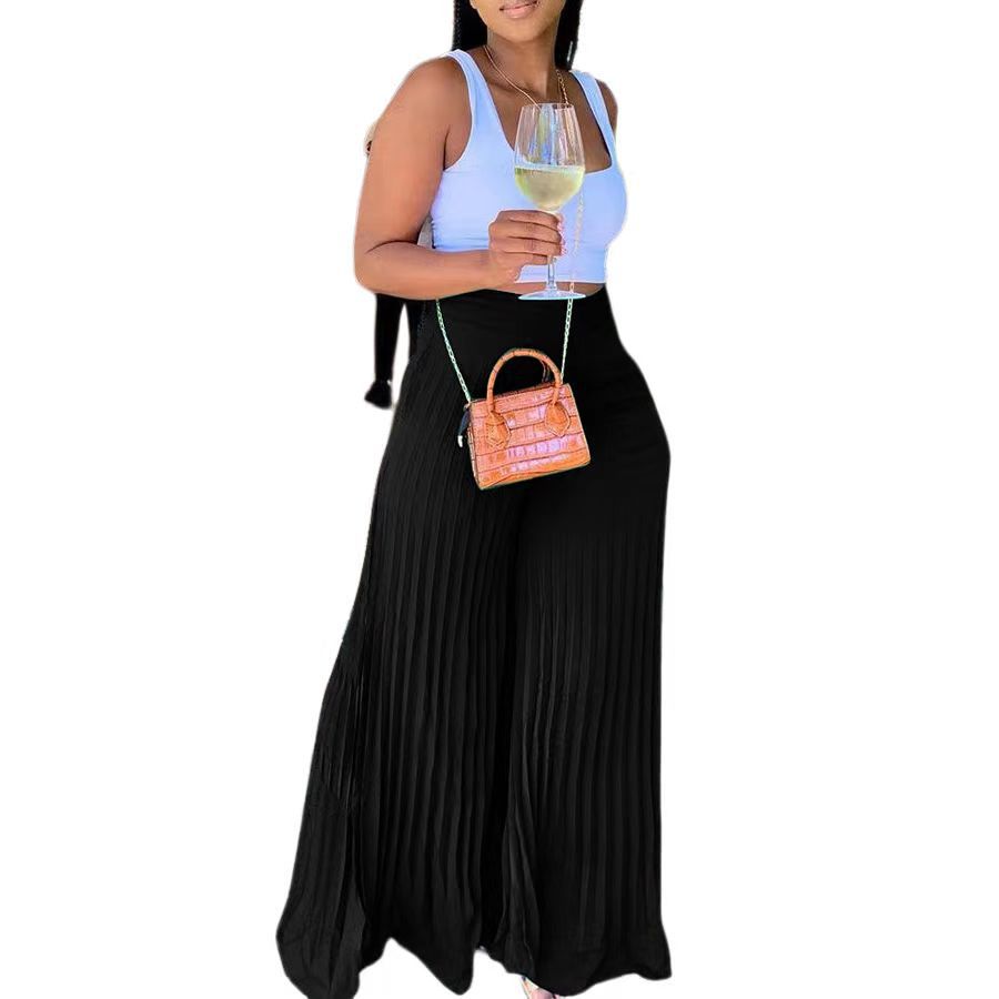 Women's Pleated Wide-Leg Trousers – Flowing Summer Elegance