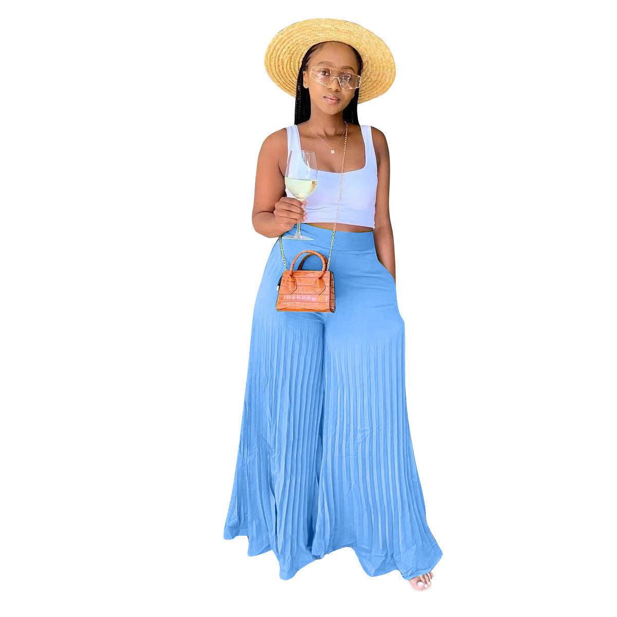 Women's Pleated Wide-Leg Trousers – Flowing Summer Elegance