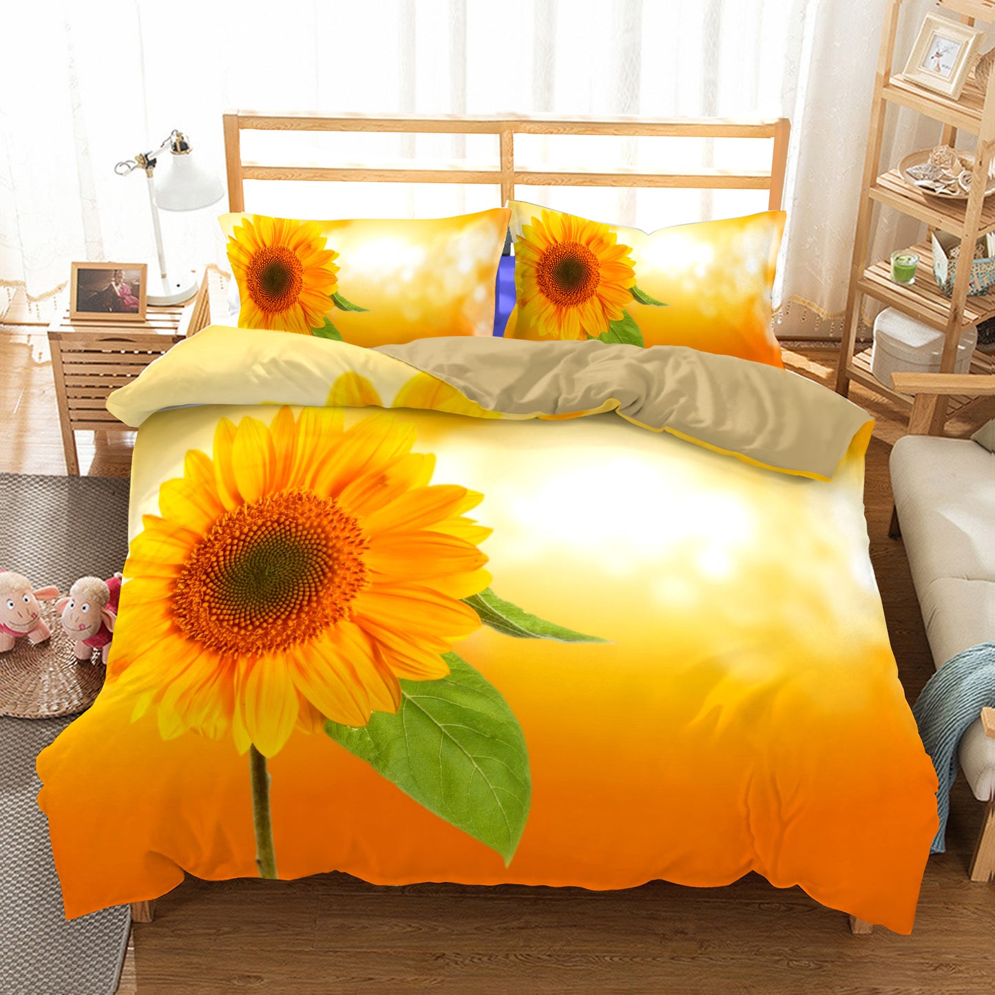 3-Piece Sunflower Duvet Cover - Bright Style
