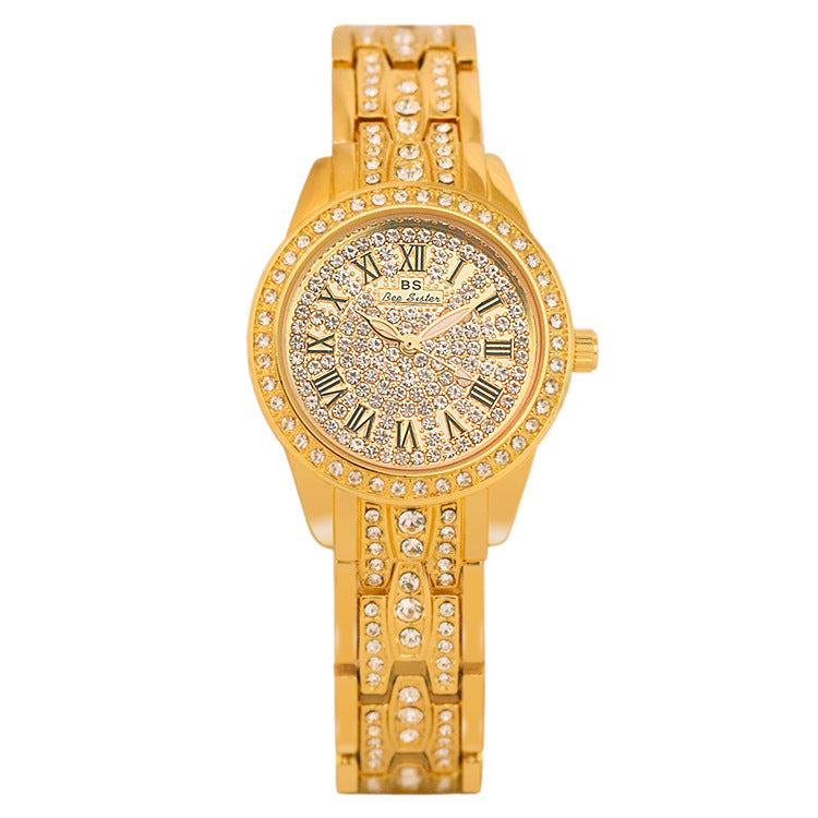 Montre Femme Luxe Strass Dorée – Élégance & Brillance Premium