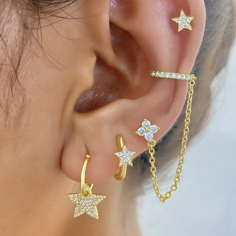 Boucles d’Oreilles Étoiles Luxe – Style Élégant avec Chaîne