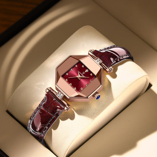 Montre élégante femme quartz – Bracelet cuir style diamant