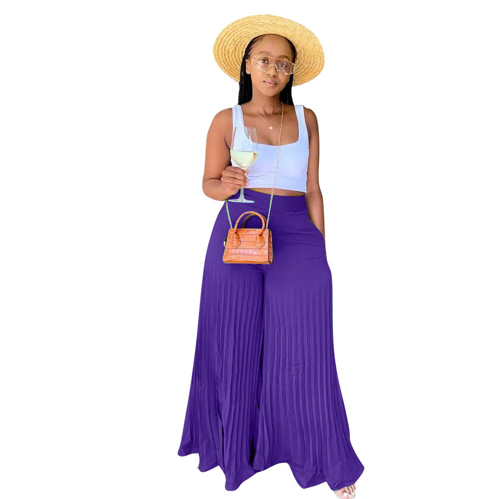Women's Pleated Wide-Leg Trousers – Flowing Summer Elegance