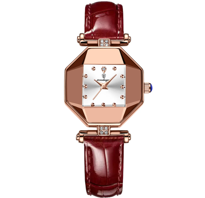 Elegant Women's Quartz Watch – Diamond Style Leather Strap