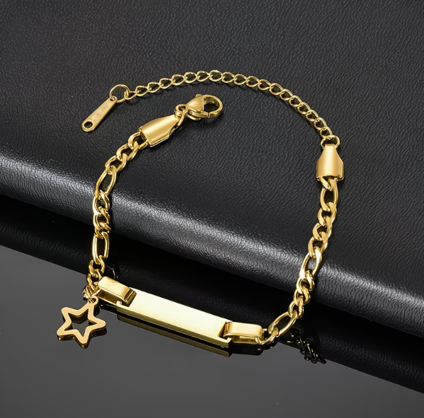 Bracelet Personnalisé Luxe  – Gravure Prénom Acier Inoxydable Doré