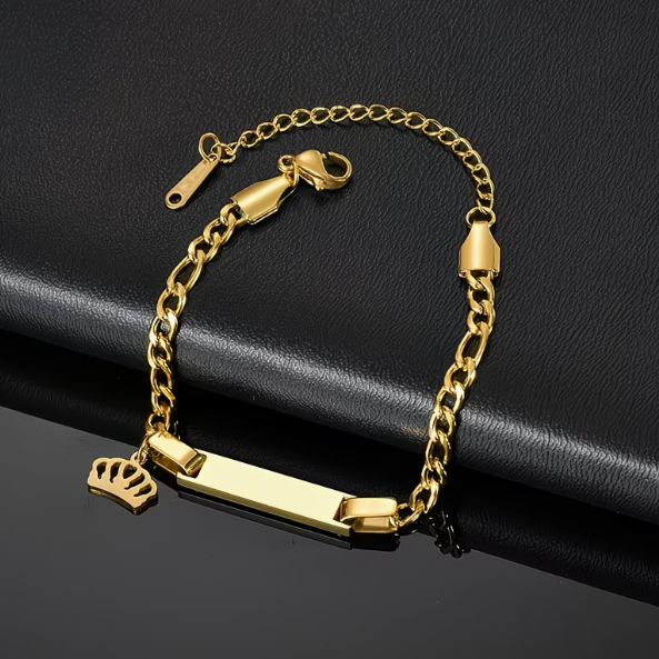 Bracelet Personnalisé Luxe  – Gravure Prénom Acier Inoxydable Doré