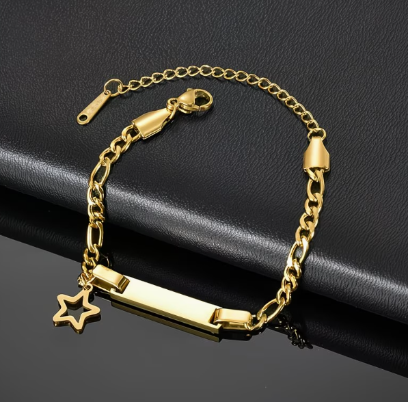 Bracelet Personnalisé Luxe  – Gravure Prénom Acier Inoxydable Doré