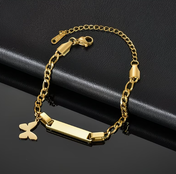 Bracelet Personnalisé Luxe  – Gravure Prénom Acier Inoxydable Doré