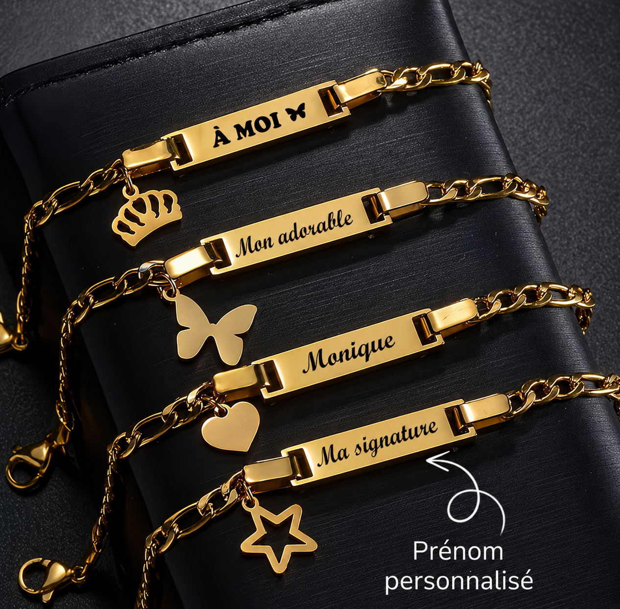 Bracelet Personnalisé Luxe  – Gravure Prénom Acier Inoxydable Doré