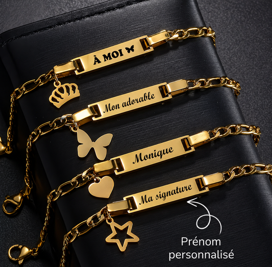 Bracelet Personnalisé Luxe  – Gravure Prénom Acier Inoxydable Doré