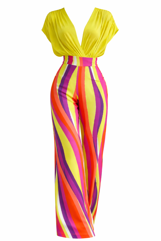 Combinaison Femme Élégante Rayée – Coupe Fluide Été Chic