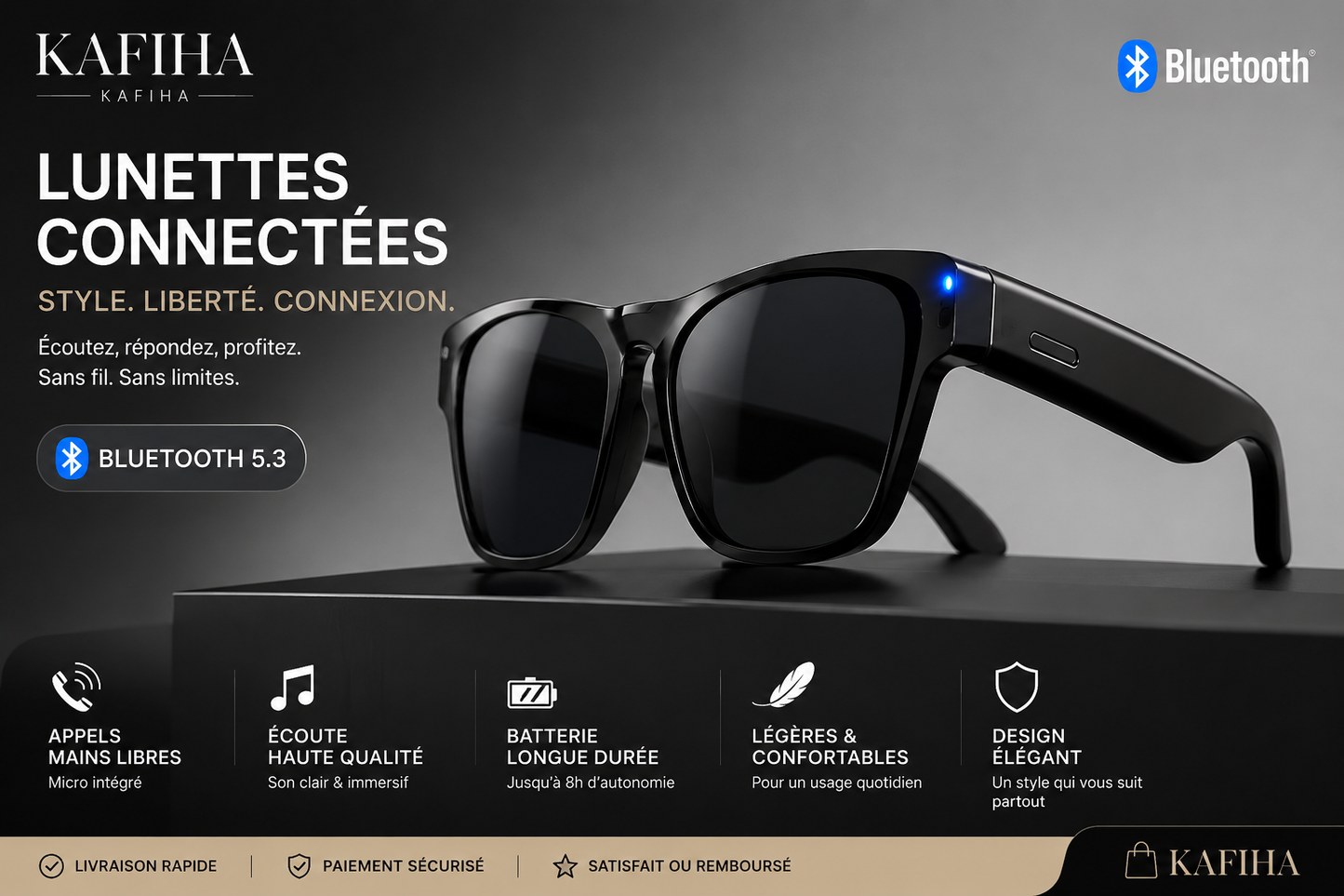 Lunettes Bluetooth Intelligentes – Son Discret & Style Élégant